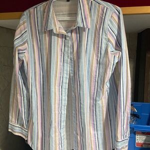 Striped Pastel Long-Sleeve Button-Up Shirt - Pastel Multi